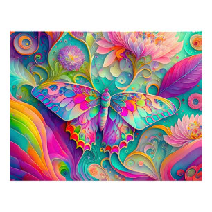 Foto Mariposa sicodélica colorida y flores