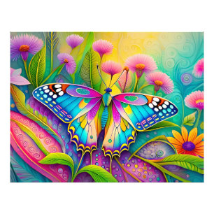 Foto Mariposa sicodélica colorida y flores silvestres