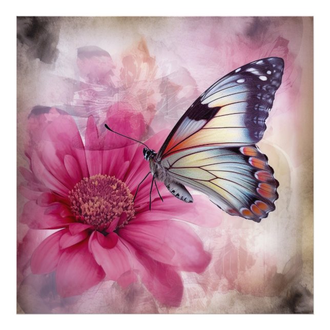 Foto Mariposa soñada en lienzo floral (Frente)