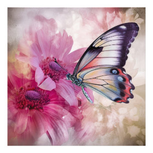 Foto Mariposa soñadora con flores rosas