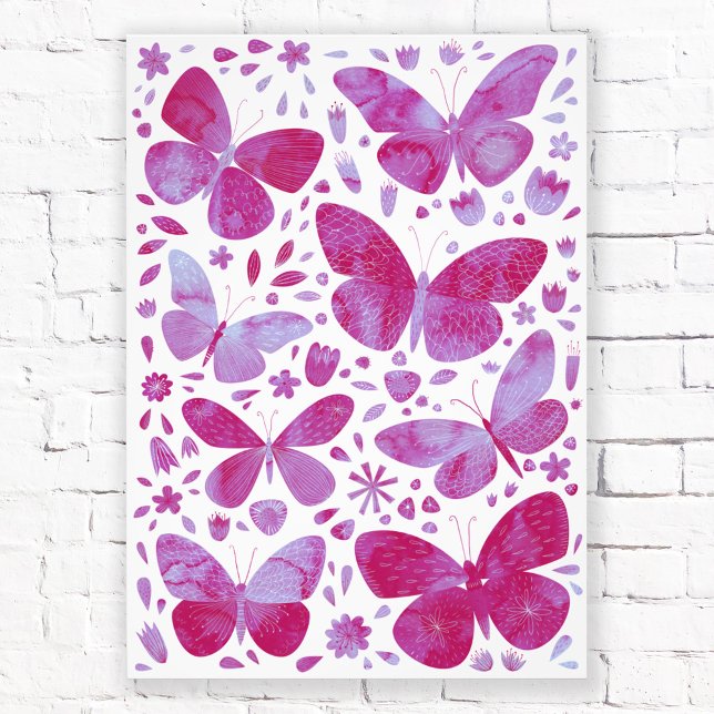 Foto Mariposas Acuarela Magenta Imagen Rosa (Magenta pink butterfly watercolor photo print)
