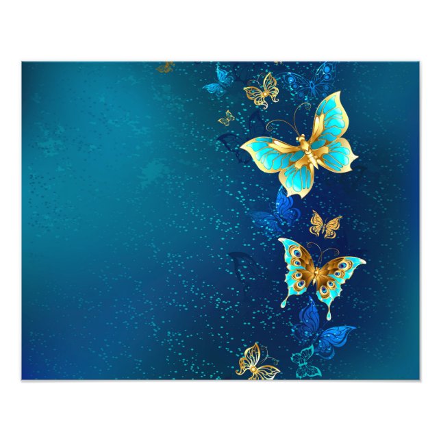 Foto Mariposas doradas sobre fondo azul (Frente)
