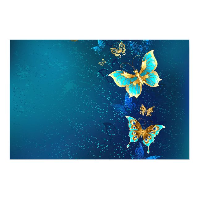 Foto Mariposas doradas sobre fondo azul (Frente)