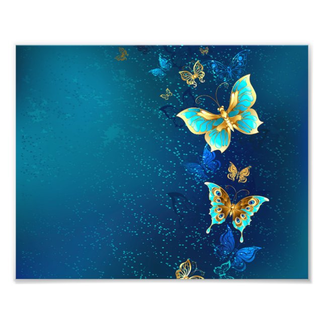 Foto Mariposas doradas sobre fondo azul (Frente)