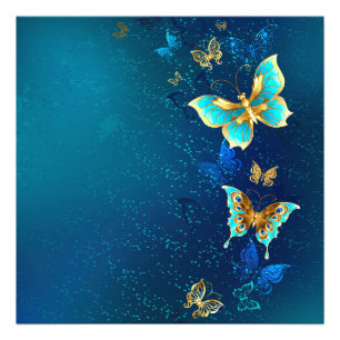 Foto Mariposas doradas sobre fondo azul
