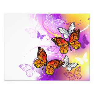 Foto Mariposas monarcas en fondo morado