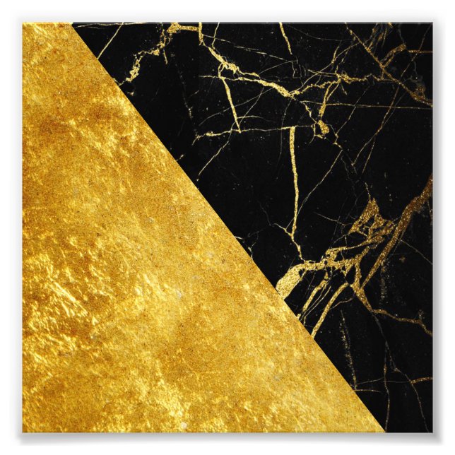 Foto Mármol negro con imagen cuadrada de hoja de oro (Frente)