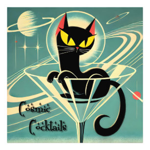 Foto Martini de gato negro de la era espacial futurista