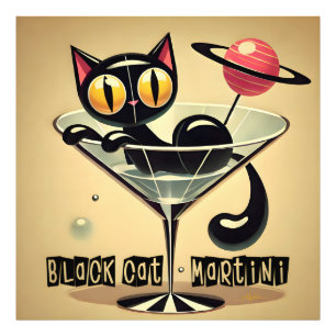 Foto Martini de gato negro de la era espacial futurista
