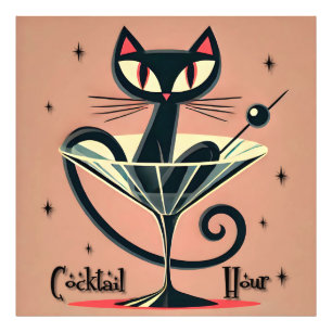 Foto Martini de gato negro de la era espacial futurista