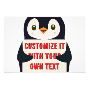 Foto Mascota de pingüino sosteniendo un cartel para tex