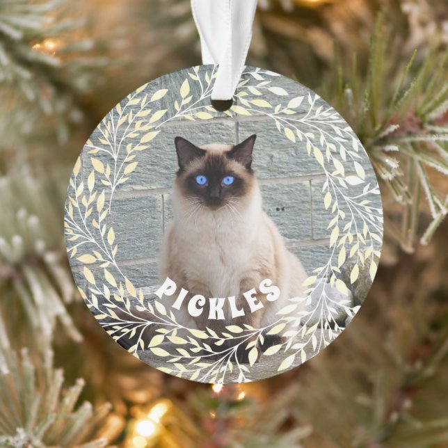 Foto mascota Gato Leafy Wreath Ornamento de Navida (Árbol)