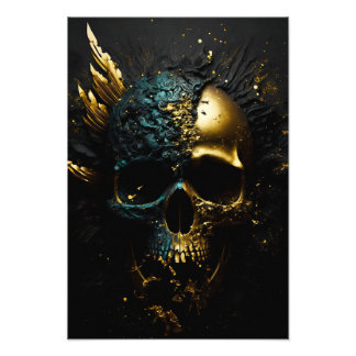 Foto Matt schwarzer Totenkopf mit Gold Splitter 