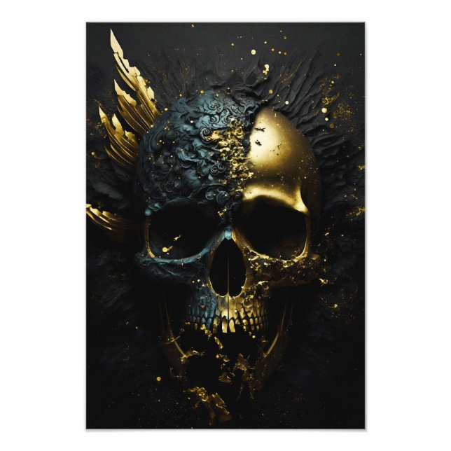 Foto Matt schwarzer Totenkopf mit Gold Splitter  (Frente)