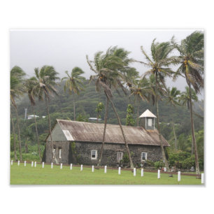 Foto Maui, iglesia antigua, palmeras sopladas de viento