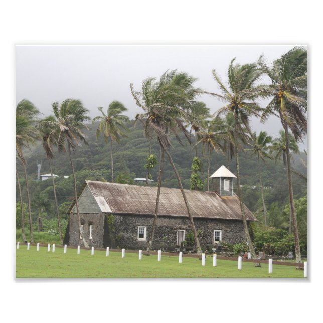 Foto Maui, iglesia antigua, palmeras sopladas de viento (Frente)