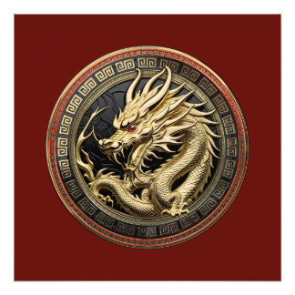 Foto Medallón de Dragón Oriental Sagrado de Oro