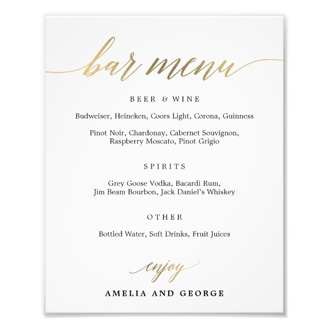 Foto Menú de barras Elija su tamaño (Frente)