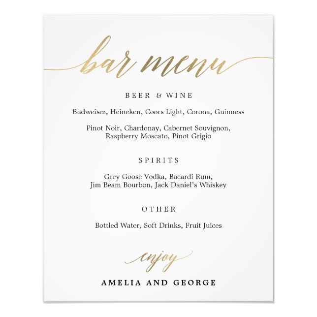 Foto Menú de barras Elija su tamaño (Frente)