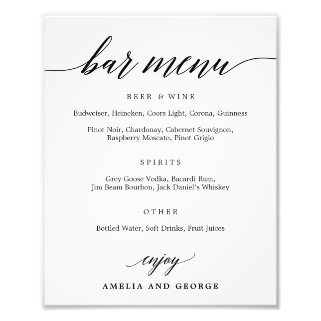 Foto Menú de barras Elija su tamaño (Frente)