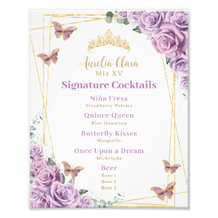 Foto Menú de Cóctel de Quinceañera Floral Lila Púrpura