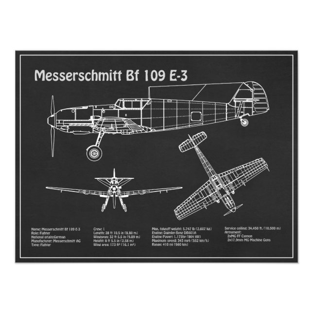 Foto Messerschmitt Bf 109 - Avión Blueprint PD (Frente)