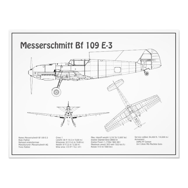 Foto Messerschmitt Bf 109 - Plano aéreo BD (Frente)