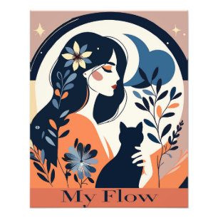 Foto Mi Flujo – Impresión de Arte Femenino con Gato y N