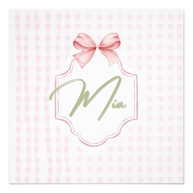 Foto Mia Personalizada Bebé Niña Nursery Bow & Gingham (Frente)