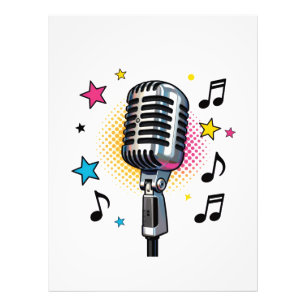 Foto Micrófono pop con estrellas coloridas y notas musi
