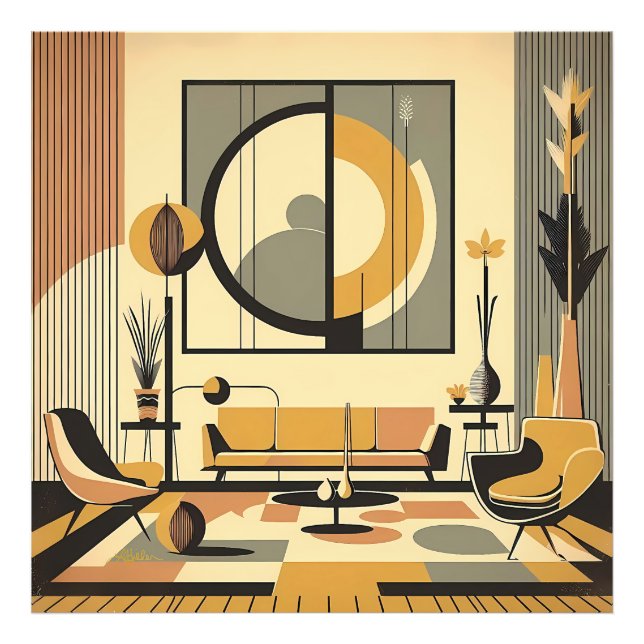 Foto Mid Century Interior Design Autumn Hues Livingroom (Frente)