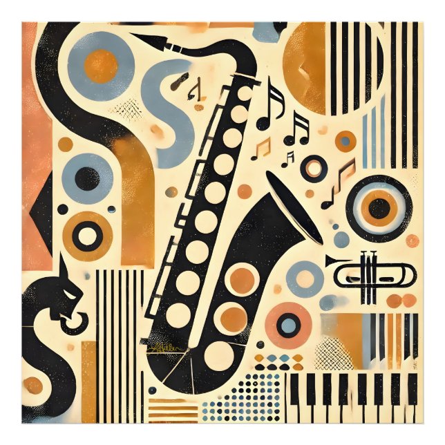 Foto Mid Century Jazz Age Minimalist Art Saxophone (Frente)
