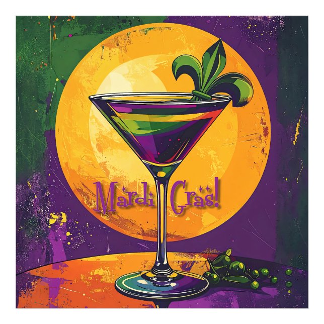 Foto Mid Century Mardi Gras Sunset Fleur De Lis Martini (Frente)