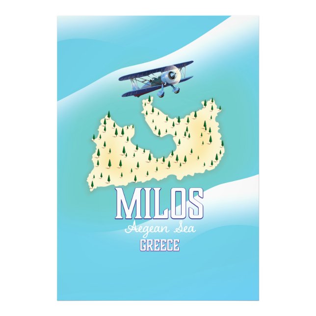 Foto Milos, arte de afiches de viaje en el mapa de la i (Frente)