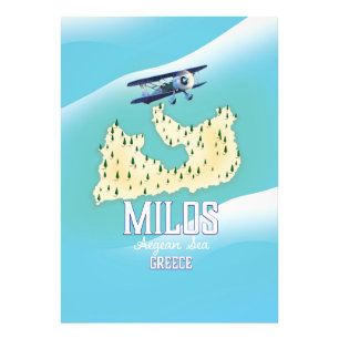 Foto Milos, isla griega Mapa arte de póster de viaje.