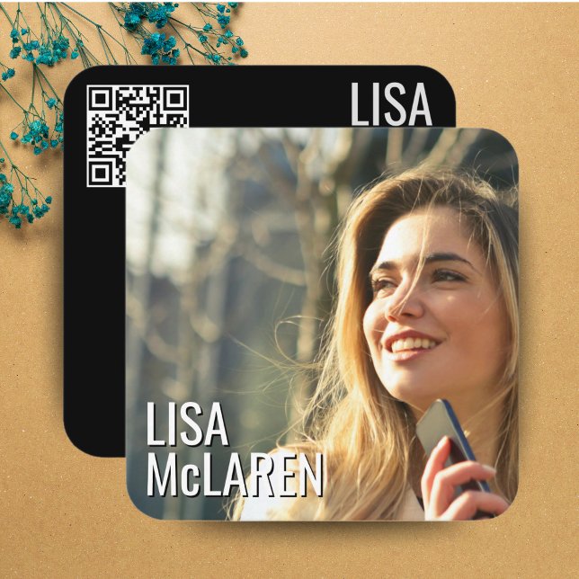 Foto Minimalista moderna Tarjeta de presentación d (Modern Minimalist Photo QR Code Business Card)