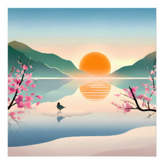 Foto Minimalista Zen Sunrise Lake