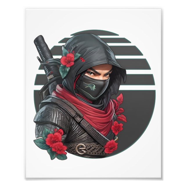 Foto Misterioso guerrero Ninja con espada y bufanda roj (Frente)