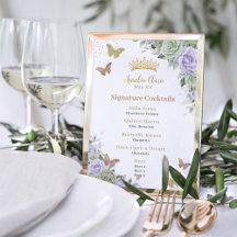 Moda Sage Purple Floral Quinceanera Bar Bebe Menú