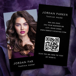 Foto modelo de moda de código QR tarjetas de visit