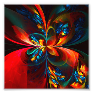 Foto Modern Floral Resumen Art Naranja Patrón Azul #14
