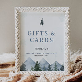 Foto Modern Grey Wilderness Winter Baby Shower Sign