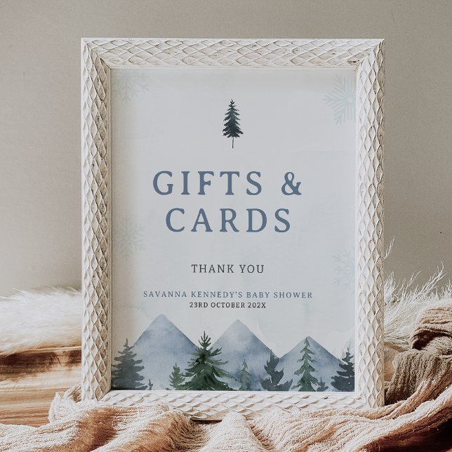 Foto Modern Grey Wilderness Winter Baby Shower Sign (Mountain Baby Shower Sign, Mountain Pine Trees baby Shower Sign, Wilderness Baby Shower Sign, Gifts )