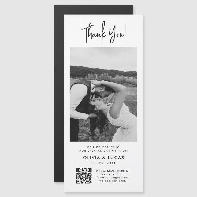 Foto moderna Código QR Boda magnético Gracias (Anverso/Reverso)