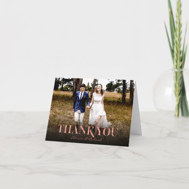 Foto moderna de agradecimiento de boda con hoja de (Anverso)