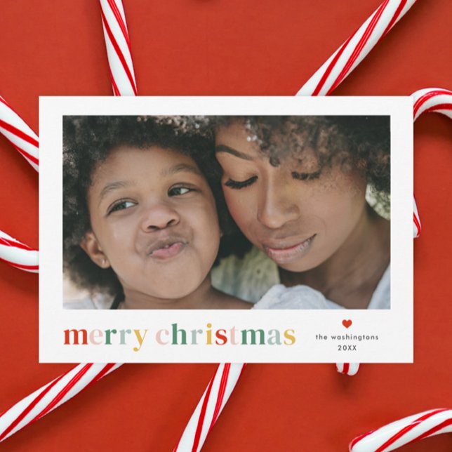 Foto moderna de Navidad colorida y alegre (Colorful Merry Christmas 2 photo christmas holiday cards.)