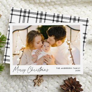 Foto moderna de Navidad con letra negra y "Feliz N
