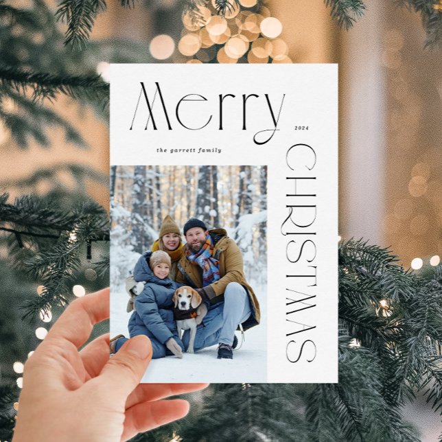 Foto moderna de Navidad en blanco y negro (Modern Black and White Merry Christmas Photo Holiday Card)