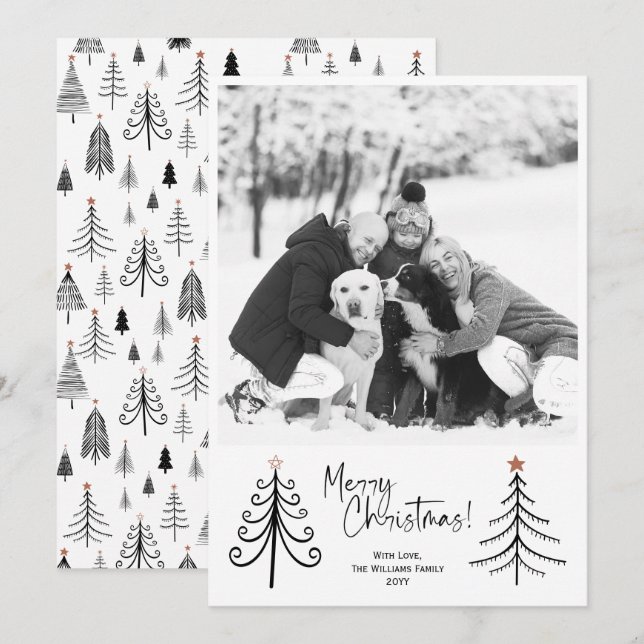 Foto moderna del árbol de Navidad blanco negro Min (Anverso / Reverso)