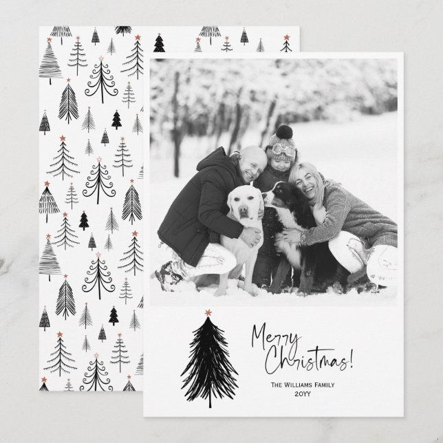 Foto moderna del árbol de Navidad blanco negro Min (Anverso / Reverso)